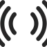 Generate _Minimal flat icon showing only vibration waves, curved bold lines radiating outward symmetrically from left and right edges with empty space in center, no object in middle, just wave arcs, solid dark c
